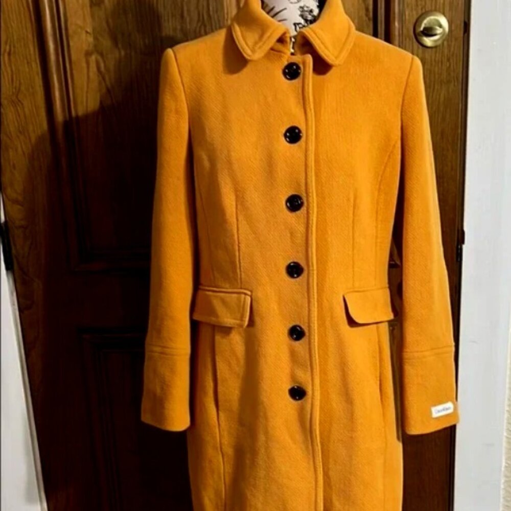 Calvin Klein Size 10 Mustard Yellow Car Coat